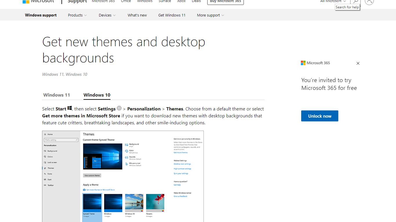 Get new themes and desktop backgrounds - support.microsoft.com